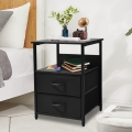 ECOZZONE Nightstand with Open Shelf and Fabric-Drawers,Bedside Table for Bedroom.(Black)