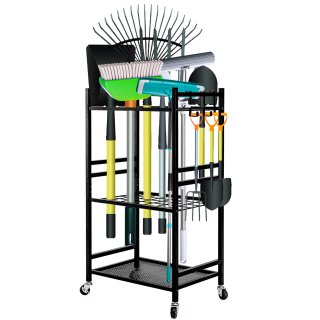 ECOZZONE Garden Tool Organizer Rack with Locking Wheel，Heavy-Duty Storage for Garage & Yard Tools
