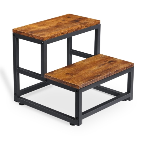 ECOZZONE Heavy Duty 2 Step Stool, 500lbs Capacity - Sturdy Steel & Wood Foot Stool for Adults, Kids, High Beds, Kitchen, RV
