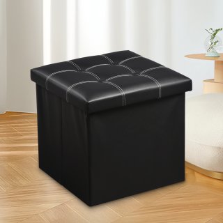 ECOZZONE Storage Stool, Foldable Small Footstool with Thickened Foam Cushion, 14.9*14.9*13.8, Black