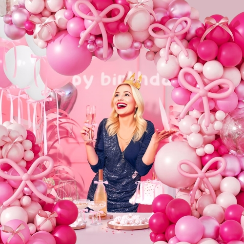 ECOZZONE 140PCS Pink Party Balloon Kit - Arch Decorations for Birthdays, Weddings, Baby Showers