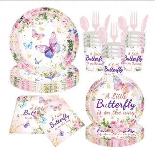 ECOZZONE 25-Guest Party Tableware Set - Disposable Plates, Cups, Napkins & Utensils.