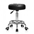 ECOZZONE Rolling Stool with Footrest PU Leather Height Adjustable for Home Salon Shop (Black)