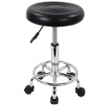 ECOZZONE Rolling Stool with Footrest PU Leather Height Adjustable for Home Salon Shop (White)