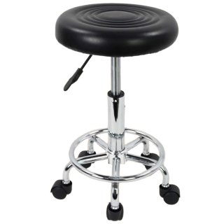 ECOZZONE Rolling Stool with Footrest PU Leather Height Adjustable for Home Salon Shop (White)
