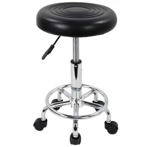 ECOZZONE Rolling Stool with Footrest PU Leather Height Adjustable for Home Salon Shop (White)