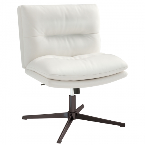 ECOZZONE Cross Legged Office Chair No Wheels Armless Faux Leather 360° Swivel Height Adjustable