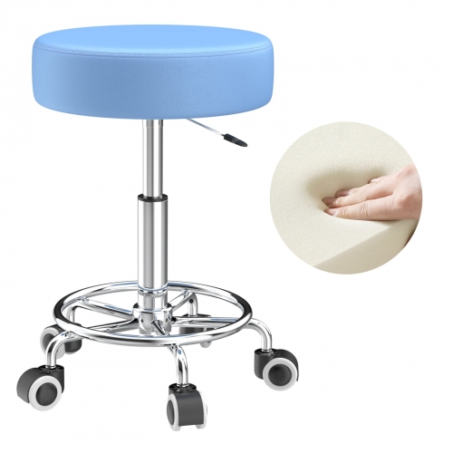 ECOZZONE Rolling Stool with Footrest, PU Leather, Height Adjustable, Available for Salons (Blue)