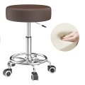 ECOZZONE Rolling Stool with Footrest, PU Leather, Height Adjustable, Available for Salons (Brown)