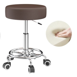 ECOZZONE Rolling Stool with Footrest, PU Leather, Height Adjustable, Available for Salons (Brown)