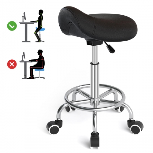 ECOZZONE Saddle Stool Ergonomic,Comfort Strap Wide Thick Seat Cushion for Medical, Home, Office,Black