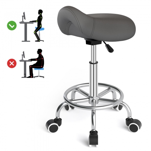 ECOZZONE Saddle Stool Ergonomic,Comfort Strap Wide Thick Seat Cushion for Medical, Home, Office, Grey