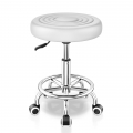 ECOZZONE Rolling Stool with Footrest PU Leather Height Adjustable for Home Salon Shop (White)