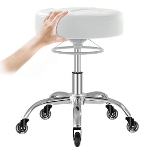ECOZZONE Rolling Stool Heavy Duty 400lb,PU Leather,Free Adjustable Swivel,Office Accessible(White)