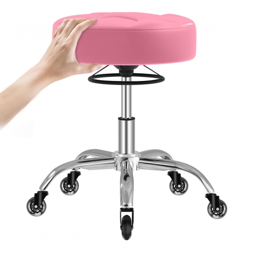 ECOZZONE Rolling Stool Heavy Duty 400lb,PU Leather,Freely Adjustable Swivel for Offices(Pink)