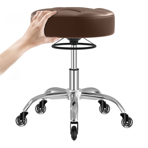 ECOZZONE Rolling Stool Heavy Duty 400lb,PU Leather,Free Adjustable Swivel,Office Accessible(Brown)