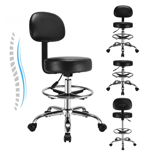 ECOZZONE Drawing Stool, Ergonomic Backrest Detachable with Footrest, Suitable for Office Use(Black)
