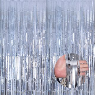 ECOZZONE silver Foil Fringe Curtain - 3.3'x9.8' (1PC), Shiny Holistic Party Decor for Wall/Door