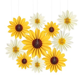 ECOZZONE 9 Pieces Sunflower Paper Fan Party Decoration for Baby Shower, Holiday Party, Wedding.
