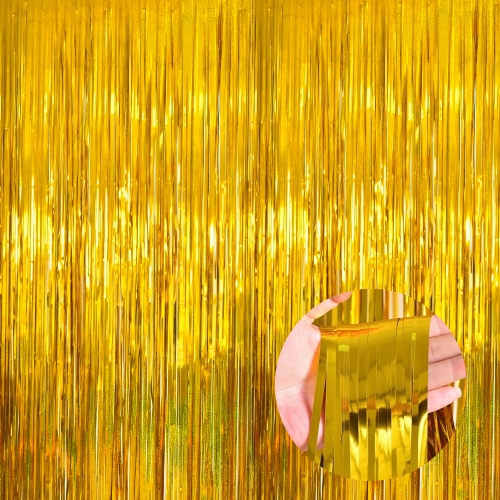 ECOZZONE Yellow Foil Fringe Curtain - 3.3'x9.8' (1PC),Shiny Holistic Party Decor for Wall/Door