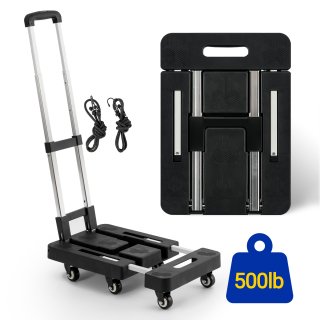 ECOZZONE Folding Hand Truck,500LB Heavy Duty Luggage Cart.Travel, Moving, Shopping, Office Use, Black
